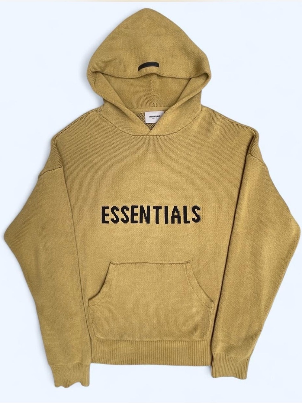 Fear of God ESSENTIALS Mustard Olive green double Knit Hoodie fall streetwear M